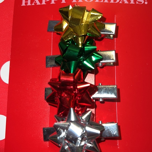 Happy Holidays Accessories SilverTone Gift Wrap Christmas Present Bow Hair Clips - Picture 5 of 5